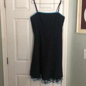 Black with blue polka dot dress crinoline look on end with nylon mesh Rockabilly